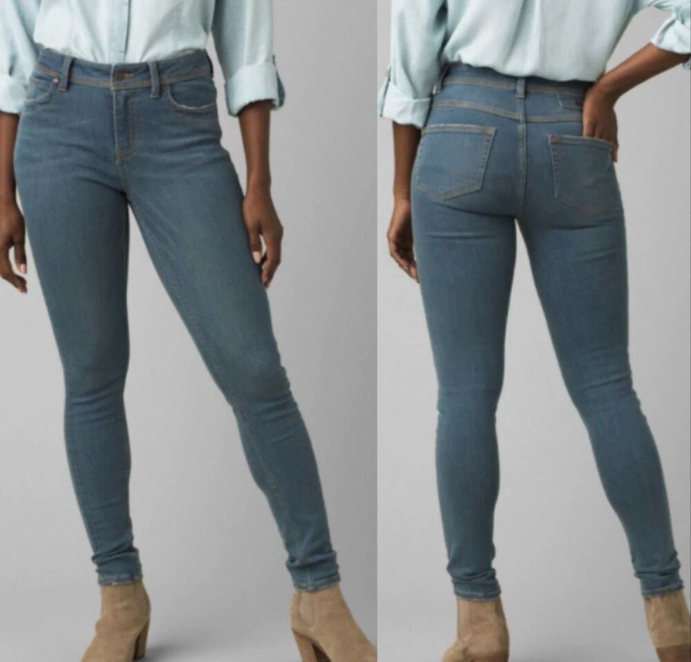 prAna $139 Soma Skinny Jeans Organic Cotton Mid Rise Blue 8 NEW